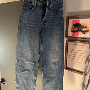 Madewell Slim wide leg crop Blue Straight Jeans with Lived-In Look